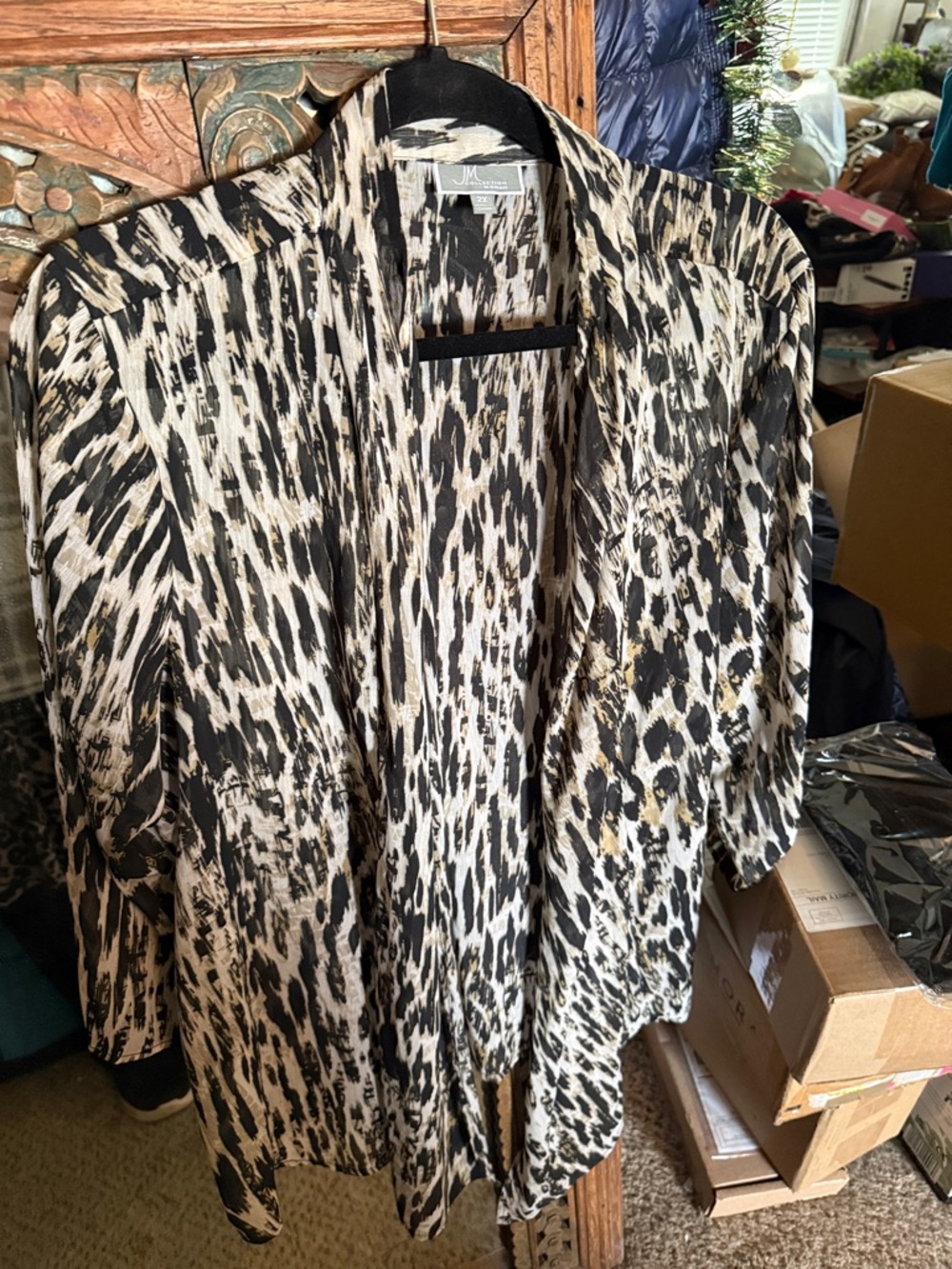 Jm Collection 2X Animal Print Semi Share Cardigan
